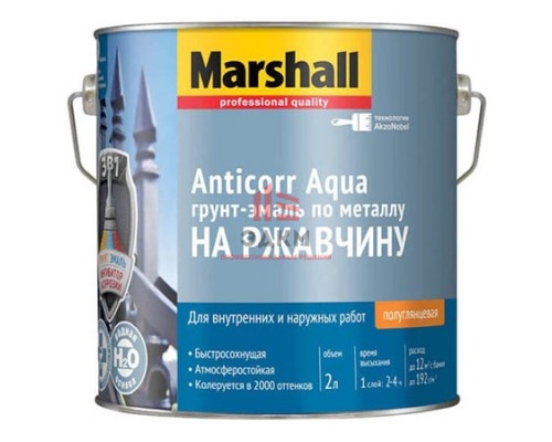 Marshall Anticorr Aqua / Маршал Антикор Аква полуглянцевая грунт эмаль по металлу на водной основе 2 л