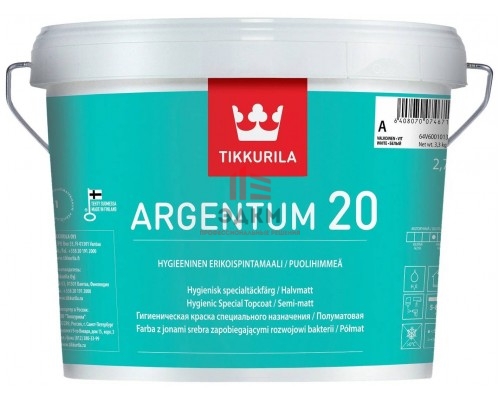 Tikkurila Argentum 20 / Тиккурила Аргентум антимикробная водоразбавляемая краска 2,7 л