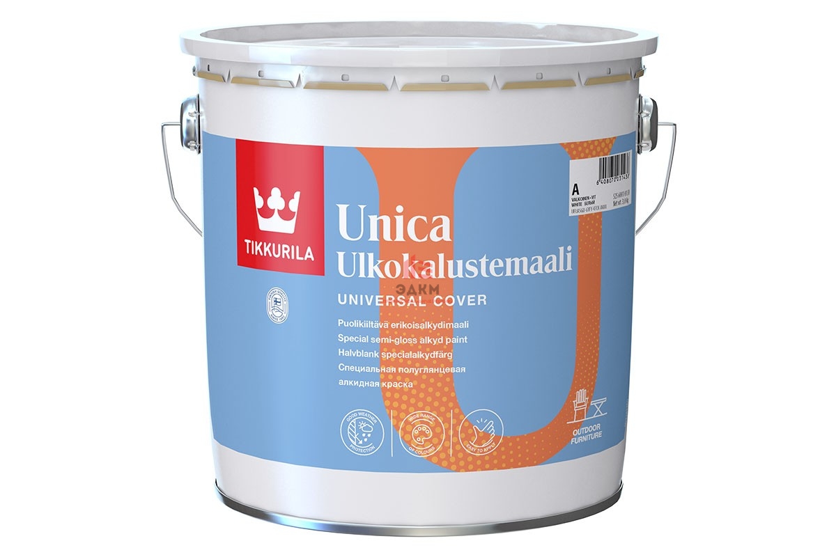 Купить Tikkurila Unica / Тиккурила Уника полуглянцевая краска для металла,  дерева, пластика 2,7 л в Москве| ЭДКМ