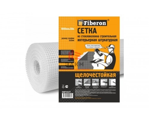 Стеклосетка интерьерная Fiberon, 1x50 м, ячейка 5x5, белая, 124946