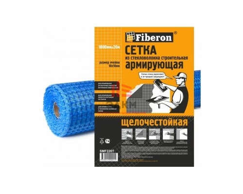 Сетка армирующая Fiberon стекловолокно, 1x20 м, ячейка 10x10, синяя, 124947