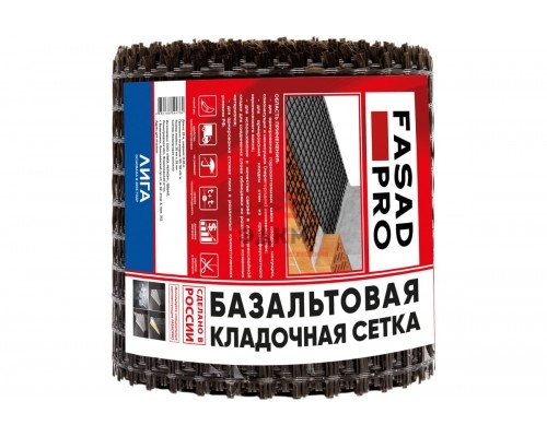 Базальтовая кладочная сетка FasadPro 25x25 мм, 0.25x25 м, 50/50 кН/м