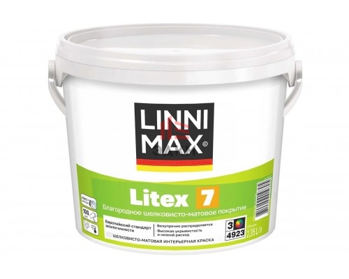 Краска водно-дисперсионная для внутренних работ LINNIMAX Litex 7 База 3, 2,35 л 948105739