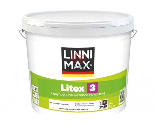 Краска водно-дисперсионная для внутренних работ LINNIMAX Litex 3 База 1, 9 л 948105685