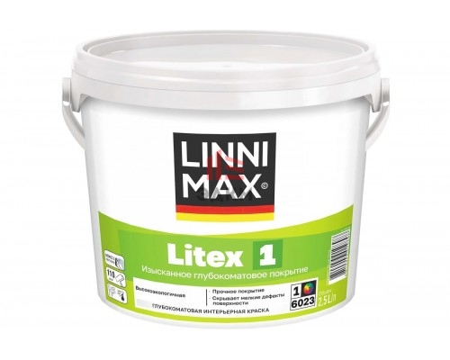 Краска водно-дисперсионная для внутренних работ LINNIMAX Litex 1 База 1, 2,5 л 948105646