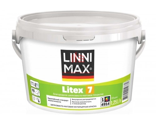 Краска водно-дисперсионная для внутренних работ LINNIMAX Litex 7 База 1 1,25 л 948105733