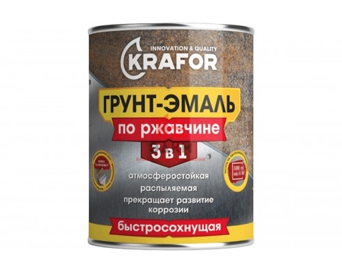 Грунт-эмаль по ржавчине 3 в 1 KRAFOR быстросохнущая, синяя, RAL 5010, 1.9 кг 271217