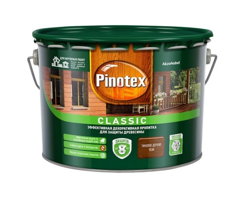 Антисептик Pinotex Classic декоративный для дерева тик 9 л