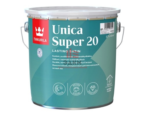 Лак алкидно-уретановый яхтный Tikkurila Unica Super 20 основа EP бесцветный 2,7 л полуматовый