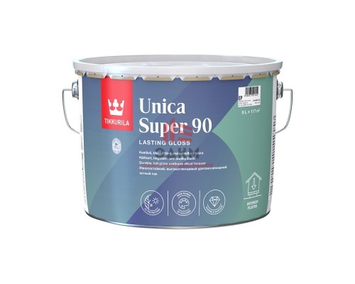 Лак алкидно-уретановый яхтный Tikkurila Unica Super 90 основа EP бесцветный 9 л высокоглянцевый