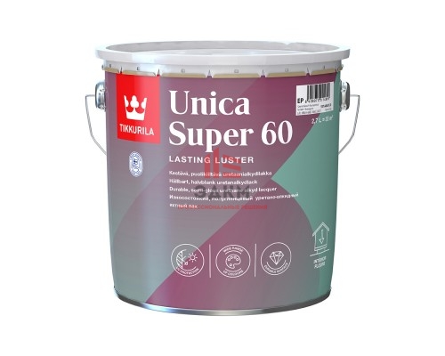 Лак алкидно-уретановый яхтный Tikkurila Unica Super 60 основа EP бесцветный 2,7 л полуглянцевый