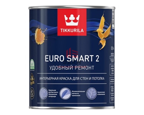 Краска водно-дисперсионная интерьерная Tikkurila Euro Smart 2 белая основа VVA 0,9 л