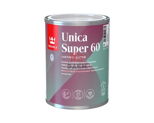 Лак алкидно-уретановый Tikkurila Unica Super 60 основа EP бесцветный 0,9 л полуглянцевый