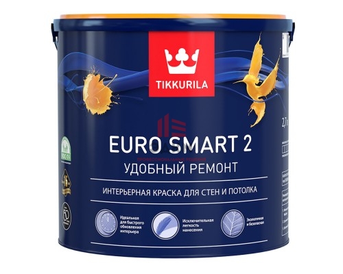 Краска водно-дисперсионная интерьерная Tikkurila Euro Smart 2 белая основа VVA 2,7 л