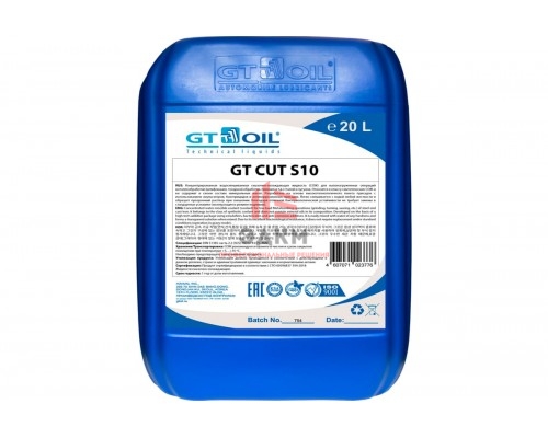 СОЖ синтетический, концентрат GT CUT S 10 20 л GT OIL 4607071023776